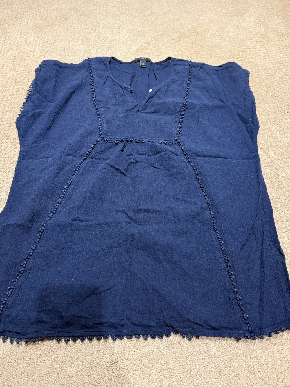 J. Crew Navy Pom-Trim V-Neck Swim Coverup
